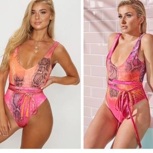 Prettylittle Thing snake skin one-piece swimsuit/bodysuit